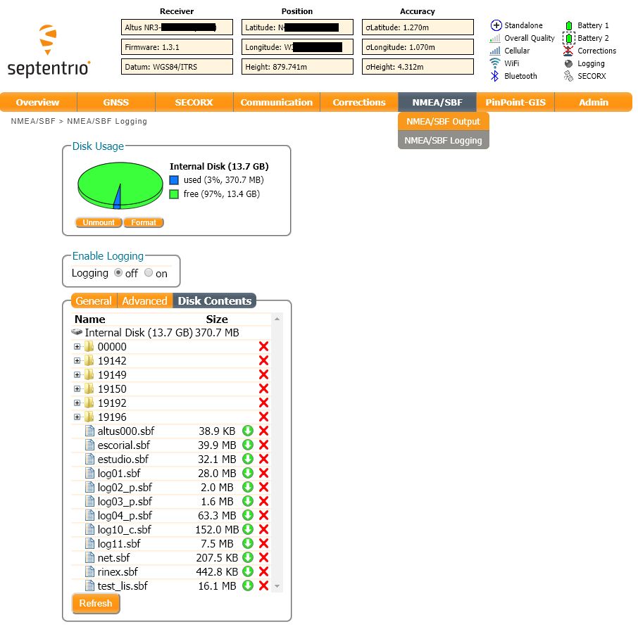 NR3 WebUI NMEA/SBF tab
